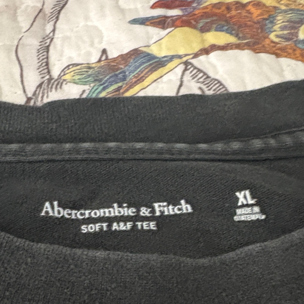 Men's Abercrombie & Fitch Black Soft A&F Crew Tee with Art Deco..